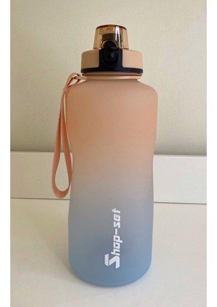 Shop-Set 2000 ml Pipetli ve Süzgeçli Tritan Motivasyonlu Su Matarası Çift Renk Softtouch