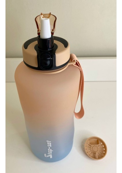 Shop-Set 2000 ml Pipetli ve Süzgeçli Tritan Motivasyonlu Su Matarası Çift Renk Softtouch