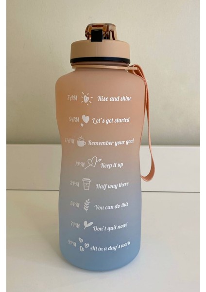 Shop-Set 2000 ml Pipetli ve Süzgeçli Tritan Motivasyonlu Su Matarası Çift Renk Softtouch