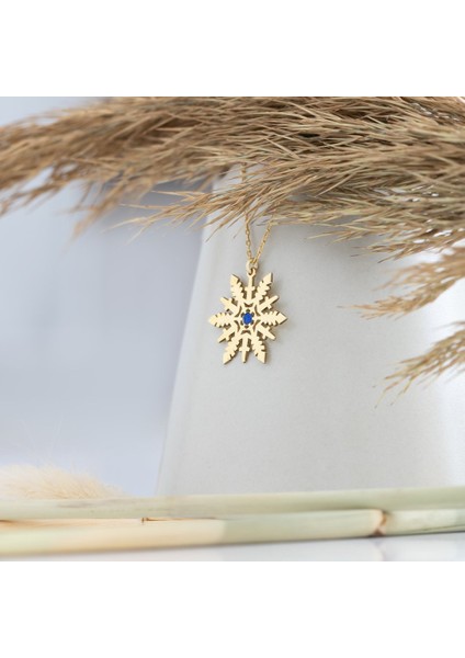 Kar Tanesi Gümüş Kolye - Mavi Taşlı