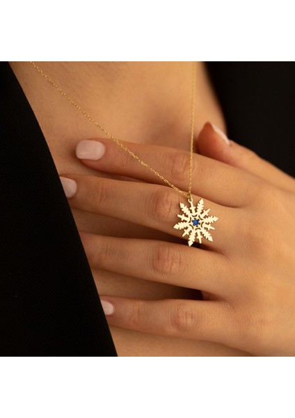 Kar Tanesi Gümüş Kolye - Mavi Taşlı modelleri