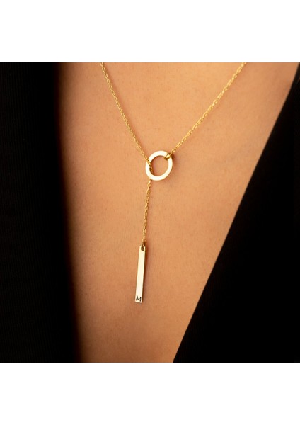 Çember Içinde Blok Gümüş Kolye - Renk: Silver