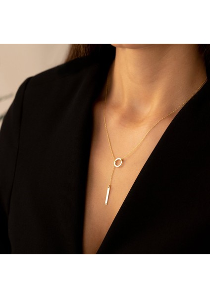 Çember Içinde Blok Gümüş Kolye - Renk: Silver fiyatları