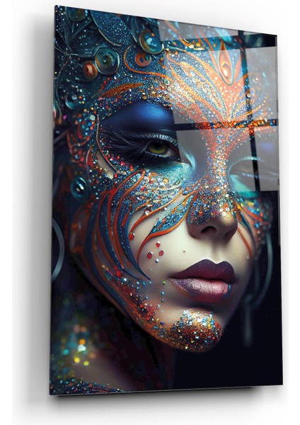 Maskeli Kadın Dekoratif Cam Tablo 1 fiyatları