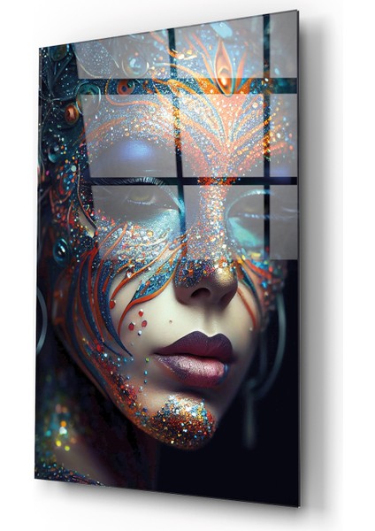 Maskeli Kadın Dekoratif Cam Tablo 1 modelleri