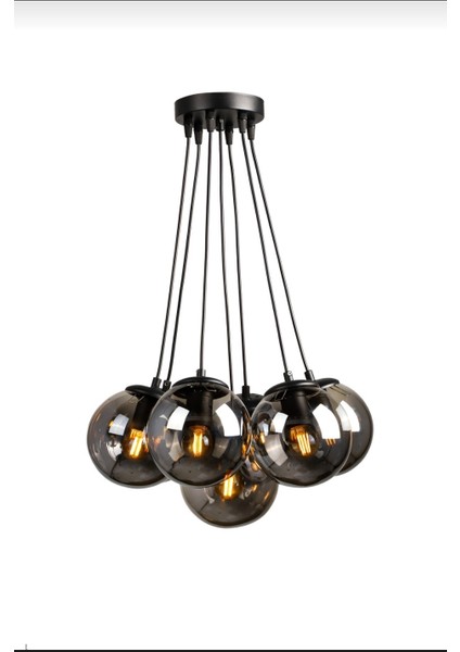 Lotus Sarkıt Model 7'li Füme Cam Modern Avize