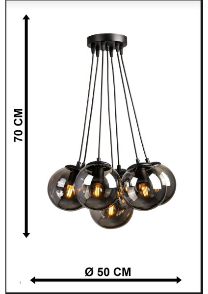 Lotus Sarkıt Model 7'li Füme Cam Modern Avize
