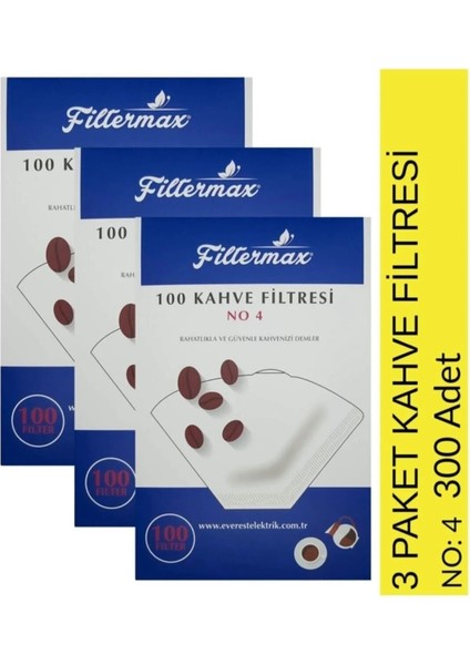 4 Numara Kahve Filtresi 3'lü Paket (300 Adet)