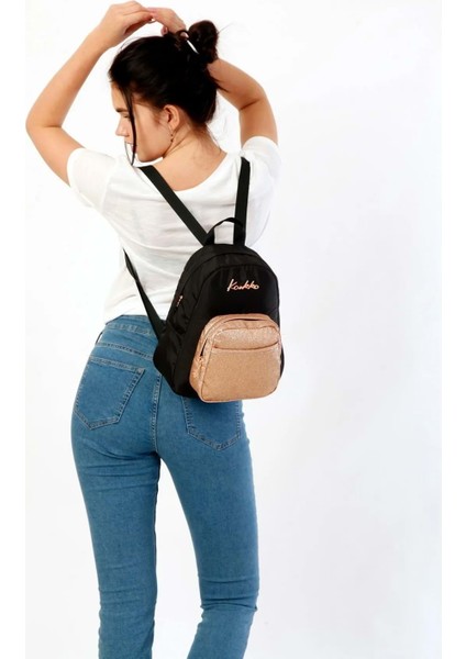 1579 Su Geçirmez Kumaş Lüks Bayan Günlük Mini Sırt Çantası - NKT01579-SIYAH-TEK Ebat fiyatları