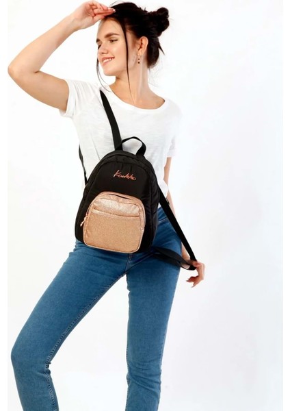 1579 Su Geçirmez Kumaş Lüks Bayan Günlük Mini Sırt Çantası - NKT01579-SIYAH-TEK Ebat modelleri