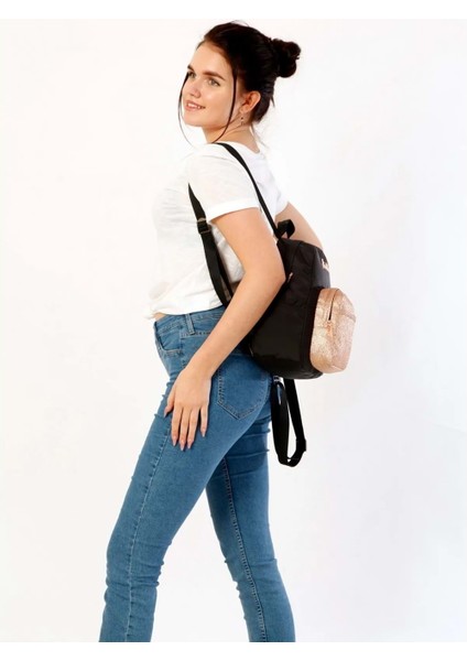1579 Su Geçirmez Kumaş Lüks Bayan Günlük Mini Sırt Çantası - NKT01579-SIYAH-TEK Ebat fırsatları
