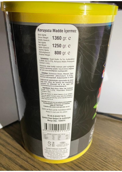 Zeytin Efe Emre Gemlik Zeytinleri Xl Özel Iri Seçme 800 gr