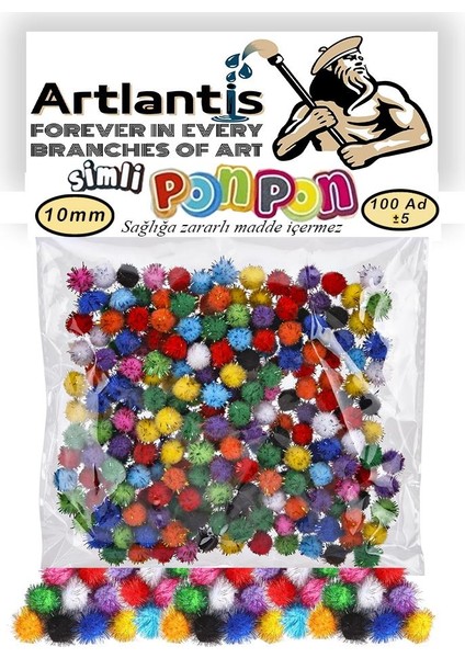 Simli Ponpon 10 mm 100'lü 1 Paket Karışık Renk Pon Pon 10 mm Pompom 1 cm