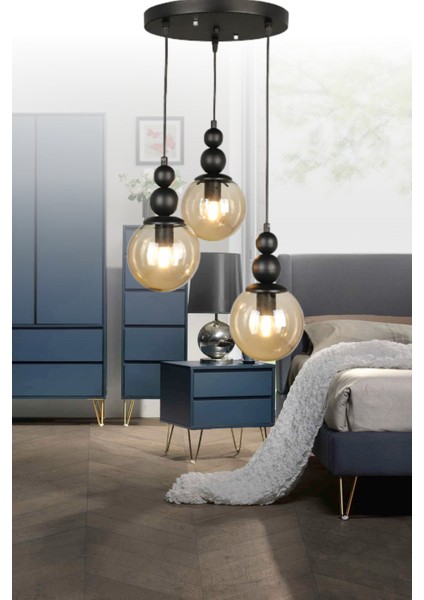 Venüs 3'lü Sarkıt Model- Hakiki Cam- Oturma Odası- Salon- Yatak Odası Modern Avize