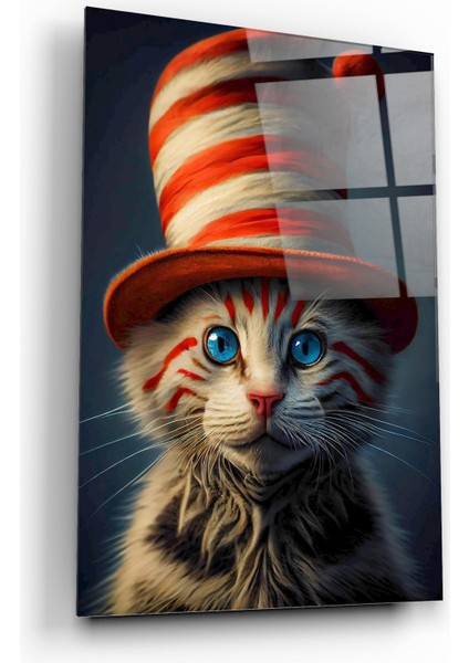 Şapkalı Kedi Cam Tablo fiyatları