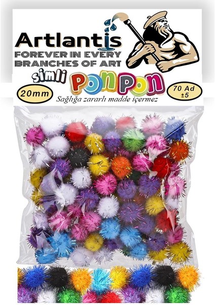 Simli Ponpon 20 mm 70'li 1 Paket Karışık Renk Pon Pon 20 mm Pompom 2 cm