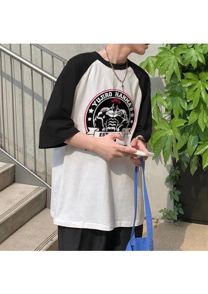 Yujiro Hanma'S Gym Baskılı Reglan Kol Beyaz Oversize T-Shirt10