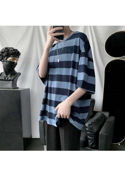 Mavi Siyah Çizgili Oversize T-Shirt10 fırsatları
