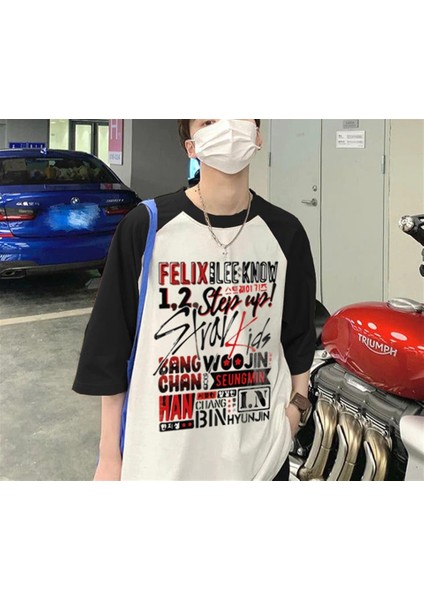 Stray Kids Poster Baskılı Reglan Kol Beyaz Oversize T-Shirt10