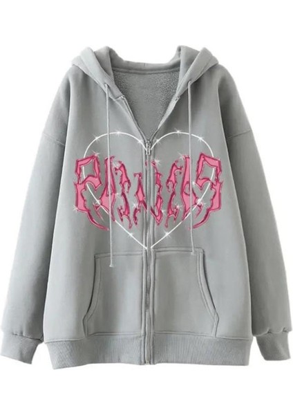 Touz Harajuku Pink Heart With Grey Spikes Hırka