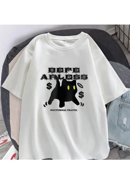 Be Fearless Cat Baskılı Beyaz Oversize T-Shirt10 fiyatları