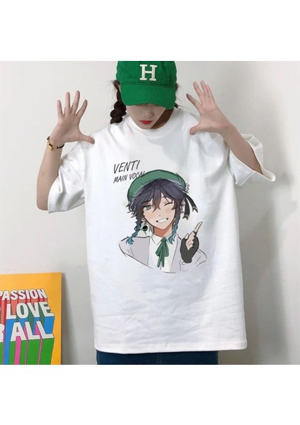 Genshin Impact Venti Baskılı Beyaz Oversize T-Shirt10