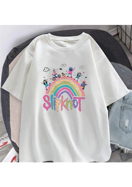 Slipknot Rainbow Baskılı Beyaz Unisex Oversize T-Shirt10