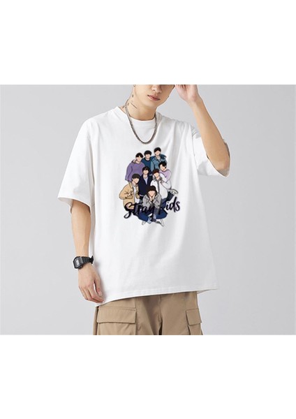 Stray Kids Artists Baskılı Beyaz Oversize T-Shirt10