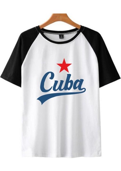 Cuba Baskılı Reglan Kol Beyaz Unisex Oversize T-Shirt10