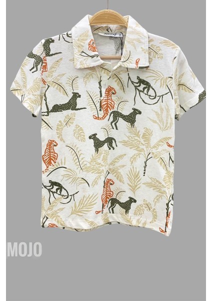 Mojo Erkek Çocuk Polo Yaka Baskılı T-Shirt 163839 Krem modelleri