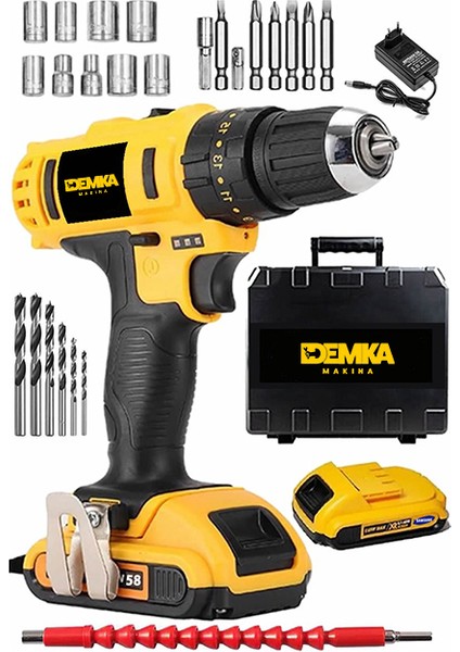 58V8AH C-E-S Seri Darbeli Metal Şanzuman Şarjlı Çift Akülü Matkap 27PRÇ Uç Setli