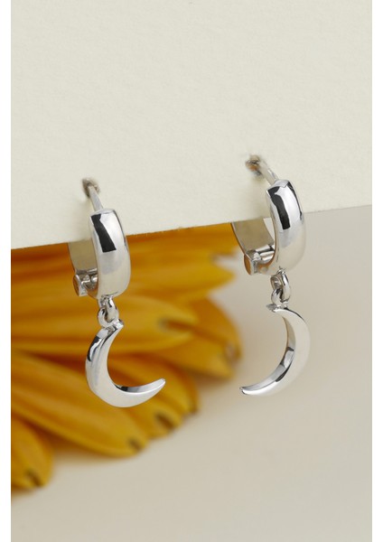 Kadın 925 Ayar Gümüş Ay Küpe