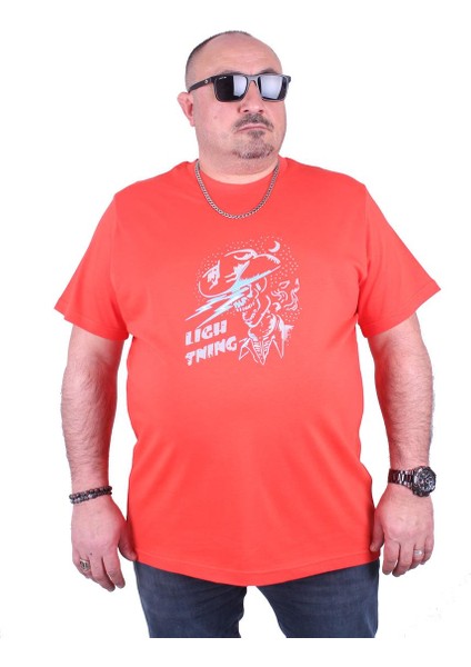 Mocgrande Büyük Beden Erkek Baskılı Tişört Lightning 23132 Nar Çiçeği fiyatları