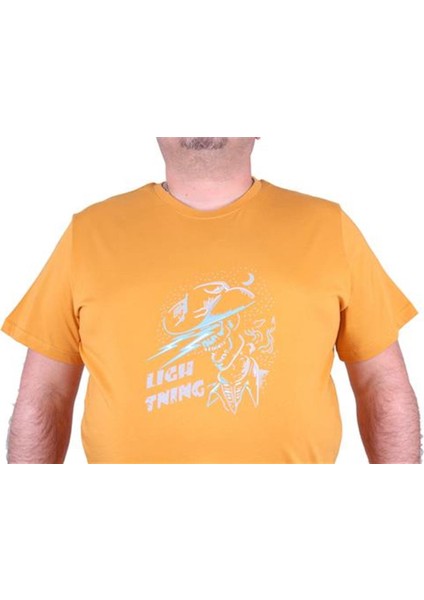 Büyük Beden Erkek Baskılı Tişört Lightning 23132 Hardal modelleri
