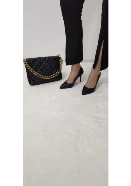 Siyah Deri Stiletto (Pdy S.1) - Siyah - 40 - ST02073-SİYAH-40