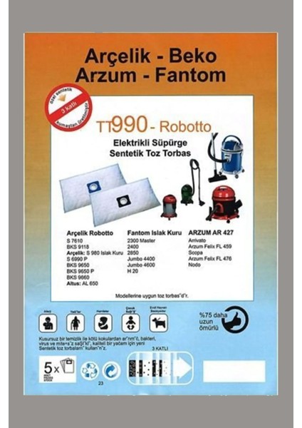 Arçelik S 7610 Robotto Süpürge Toz Torbası Bez 5 Adet