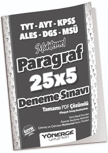 Yönerge Yayınları YKS TYT AYT Kpss Ales Dgs Msü Muhtemel Paragraf 25 x 5 Deneme Yönerge Yayınları