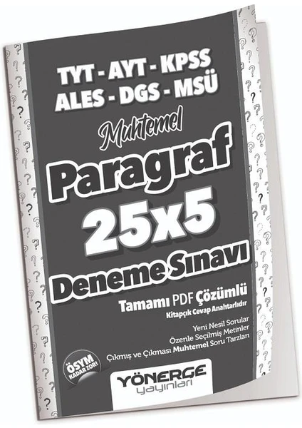 Yönerge Yayınları YKS TYT AYT Kpss Ales Dgs Msü Muhtemel Paragraf 25 x 5 Deneme Yönerge Yayınları