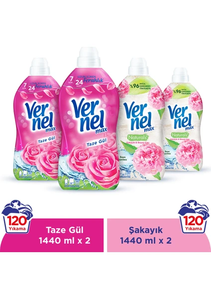 Max Konsantre Çamaşır Yumuşatıcısı 4 x 1440ML (240 Yıkama) 2 Taze Gül + 2 Şakayık