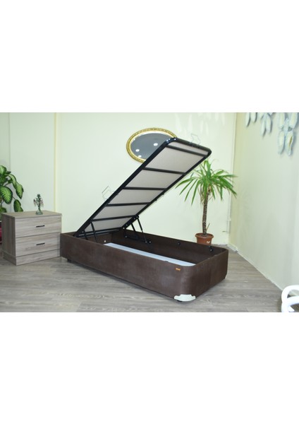 Baza Tay Tüy Model Kahverengi Silinir Kumaş Metal Fırın Boya Iskelet 90*190 El Yapım
