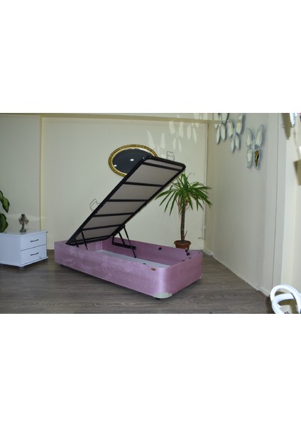 Baza Sandıklı Tay Tüy Pembe Silinir Kumaş Model Metal Fırın Boya Iskelet 90*190 El Yapım