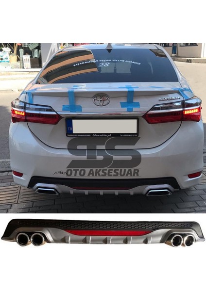 Toyota Corolla 2013-2018 Difüzör Arka Tampon Eki 4 Egzoz Çıkışlı Gri Reflektörlü