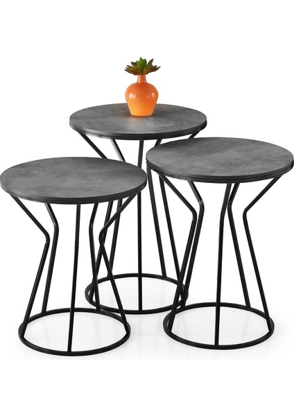 Kum Saati 3'lü Yuvarlak Zigon Köşe Sehpa