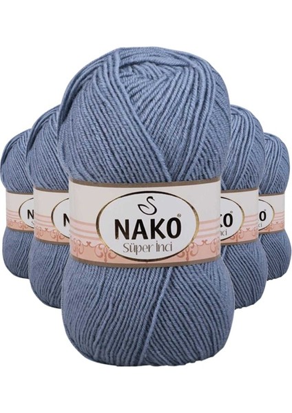 5 Adet Süper Inci El Örgü Ipi 100 gr Kot Mavi 1986