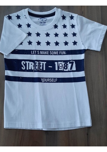 Beyaz Baskılı Kısa Kollu T-Shirt