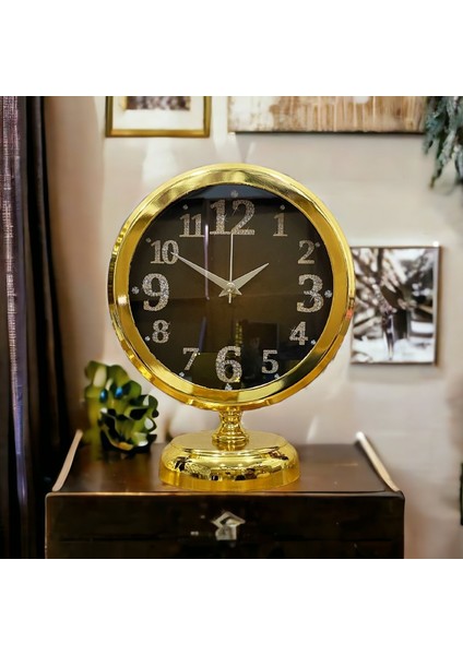 Gold Parlak Metal Ofis Salon Otel Masa Saati B5