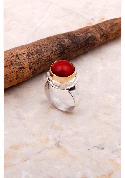 Mercan Taşlı Tel Sarma Elişi Gümüş Yüzük 3728 fiyatları