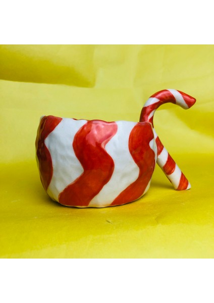 Yılbaşı Serisi Lollipop Xl Kupa - Kırmızı Şekerli Kupa El Yapımı Seramik Mug 200 ml