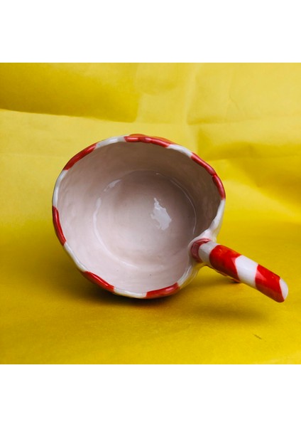 Yılbaşı Serisi Lollipop Xl Kupa - Kırmızı Şekerli Kupa El Yapımı Seramik Mug 200 ml