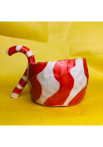 Yılbaşı Serisi Lollipop Xl Kupa - Kırmızı Şekerli Kupa El Yapımı Seramik Mug 200 ml